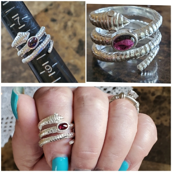 Genuine Garnet Wrap Snake Ring 8 - Picture 6 of 6